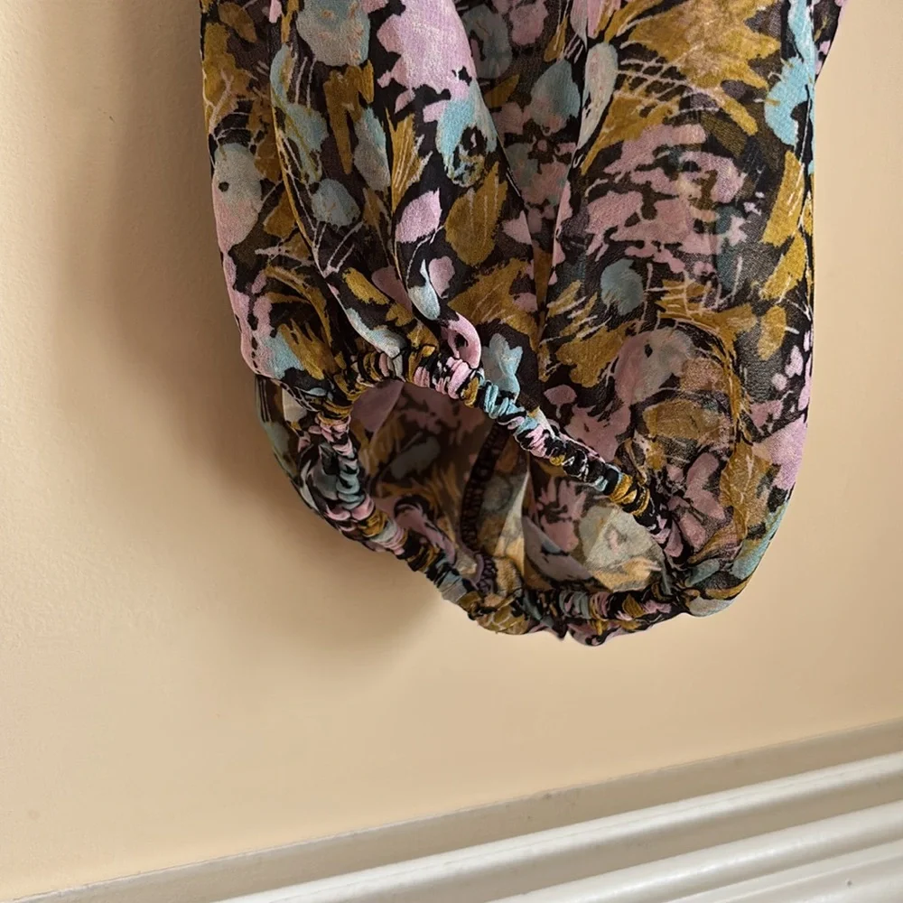 Free People Mabel Printed Ruffle Tie-Front Open-Back Floral Blouse Size Large